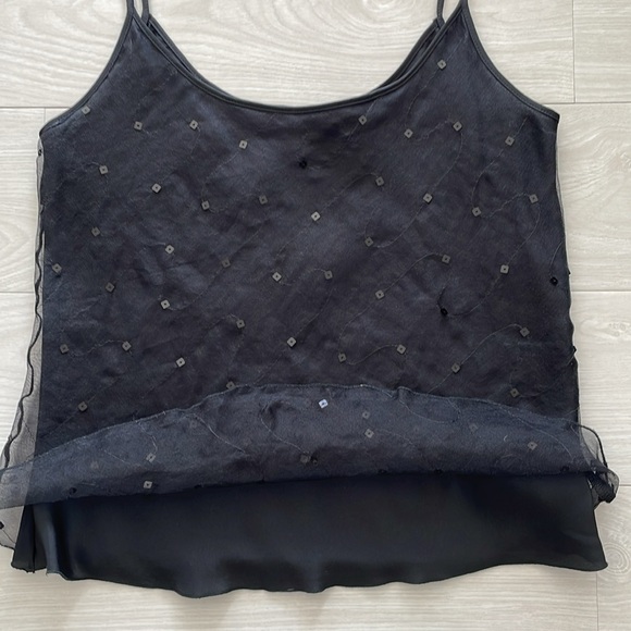 Giorgio Armani Black Silk Cami w/ Sequined Tulle Overlay - Picture 3 of 6